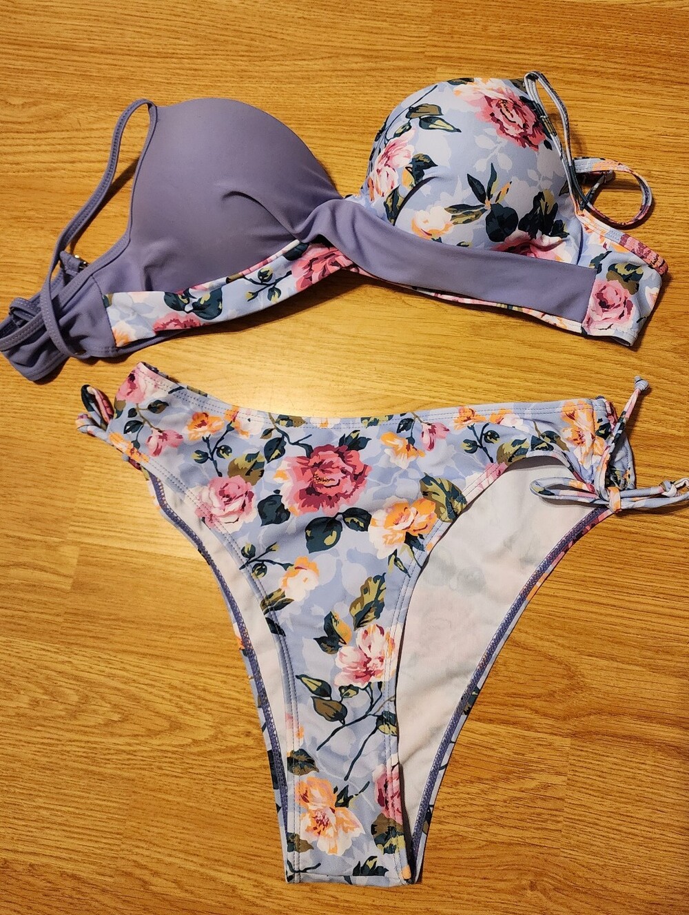 Shein Bikini Set Women's Large Front Twist Detail Push Up Bra Double Straps